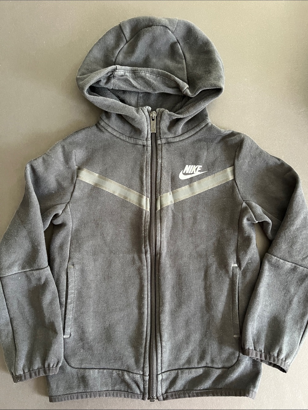Nike Gray Tech Fleece Hooded Zip Sweatshirt with Chevron Stripe